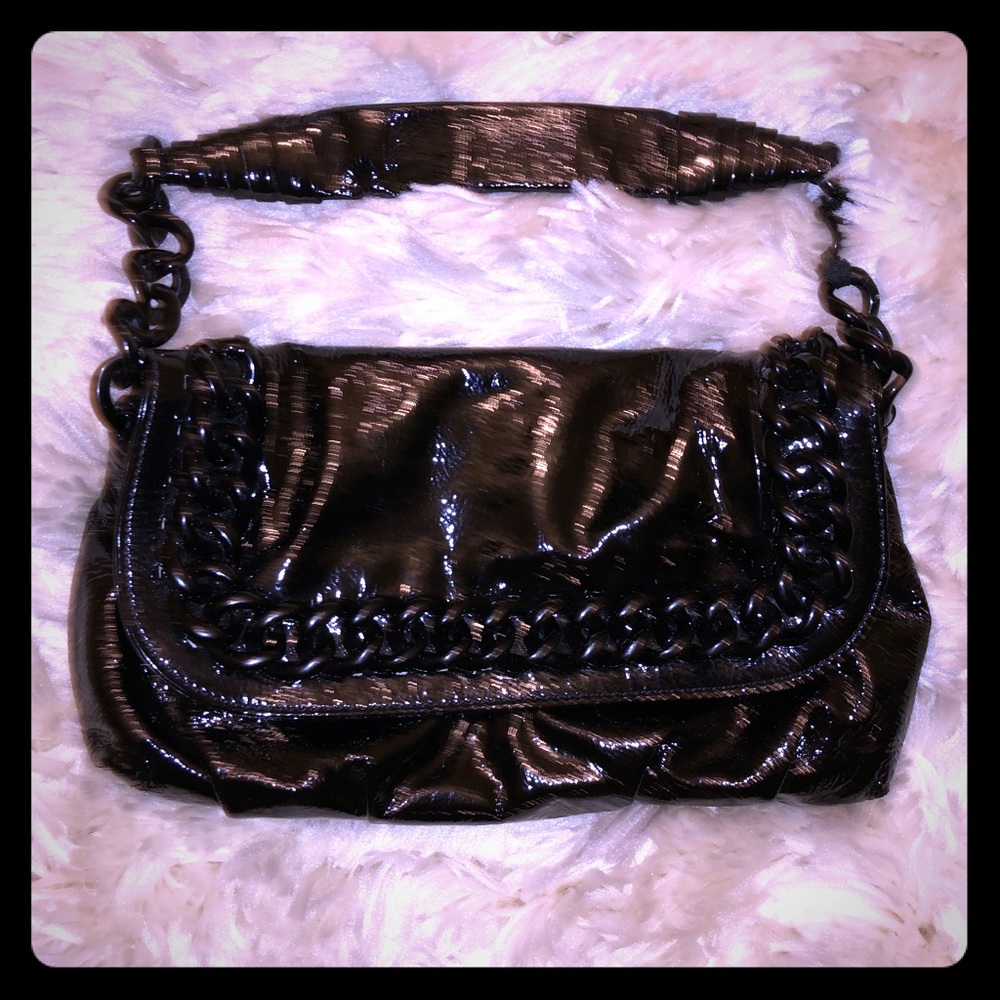 Michael Kors black patent leather evening bag